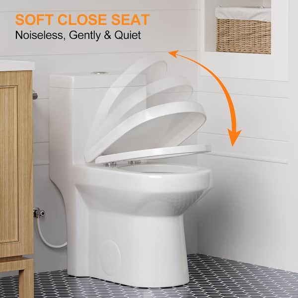HWMT-8733G Small Compact Toilet with Gold Button, Dual Flush One Piece  Short Bathroom Tiny Mini Toilet Commode Water Closet Concealed Trapway