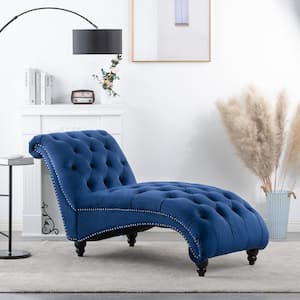 Modern Blue Polyester Tufted Armless Chaise Lounge with Nailhead
