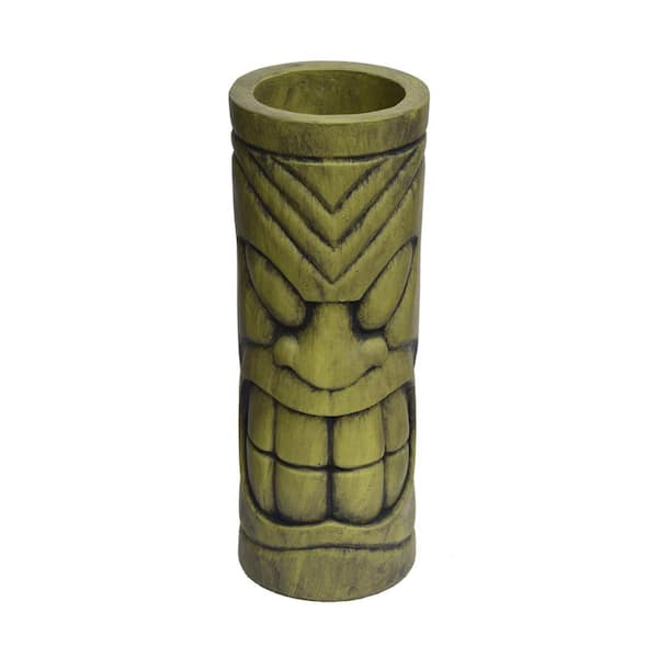 Noble House Saguard 9.25 in. x 9.25 in. Antique Green Cast Stone Outdoor Patio Polynesian Urn