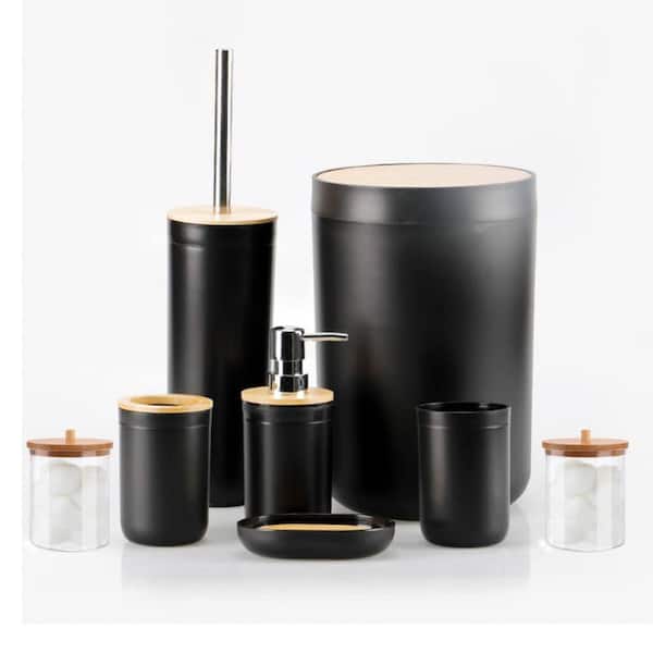 Glowing 5 Pieces Bathroom Sets in Black Color / Trash Can, Toilet Brush,  Soap Dish, Toothbrush Holder, Tray / Unique Bathroom Decor 