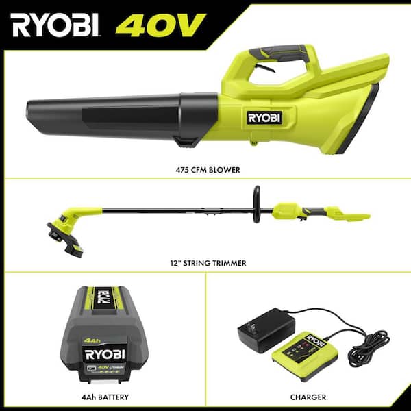 40V Cordless Battery 12 in. String Trimmer and 475 CFM 120 MPH Blower Combo Kit with 4.0 Ah Battery and Charger