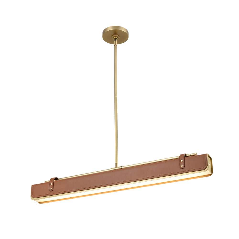 Valise 31 in. 1 Light 31-Watt Vintage Brass/Cognac Leather Integrated LED P