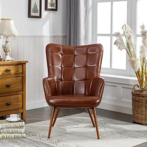 Vintage Reddish Brown PU leather upholstered armchair with metal legs(Set of 1)