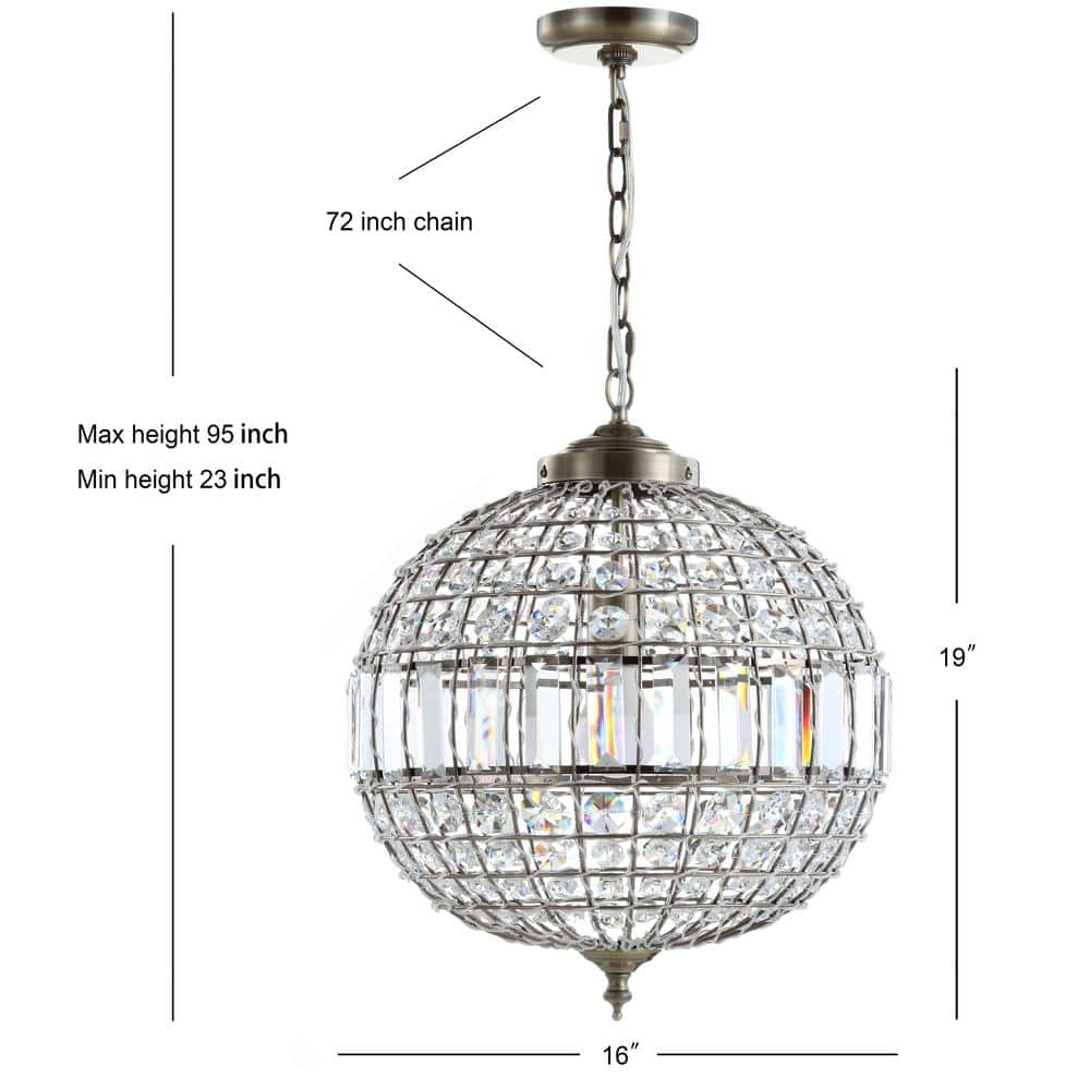 Georgina 16" Antique Brass Crystal LED Drum Pendant