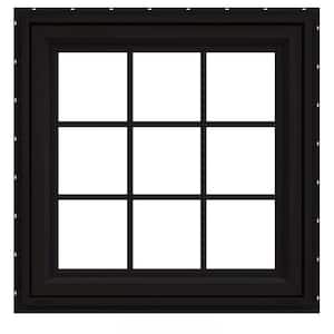36 in. x 36 in. V-4500 Series Black FiniShield Vinyl Awning Window with Colonial Grids/Grilles