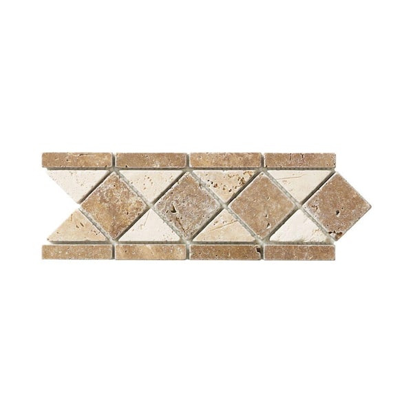 Jeffrey Court Tumbled Noce Listello 4 in. x 12 in. Decorative Accent Travertine Floor and Wall Tile