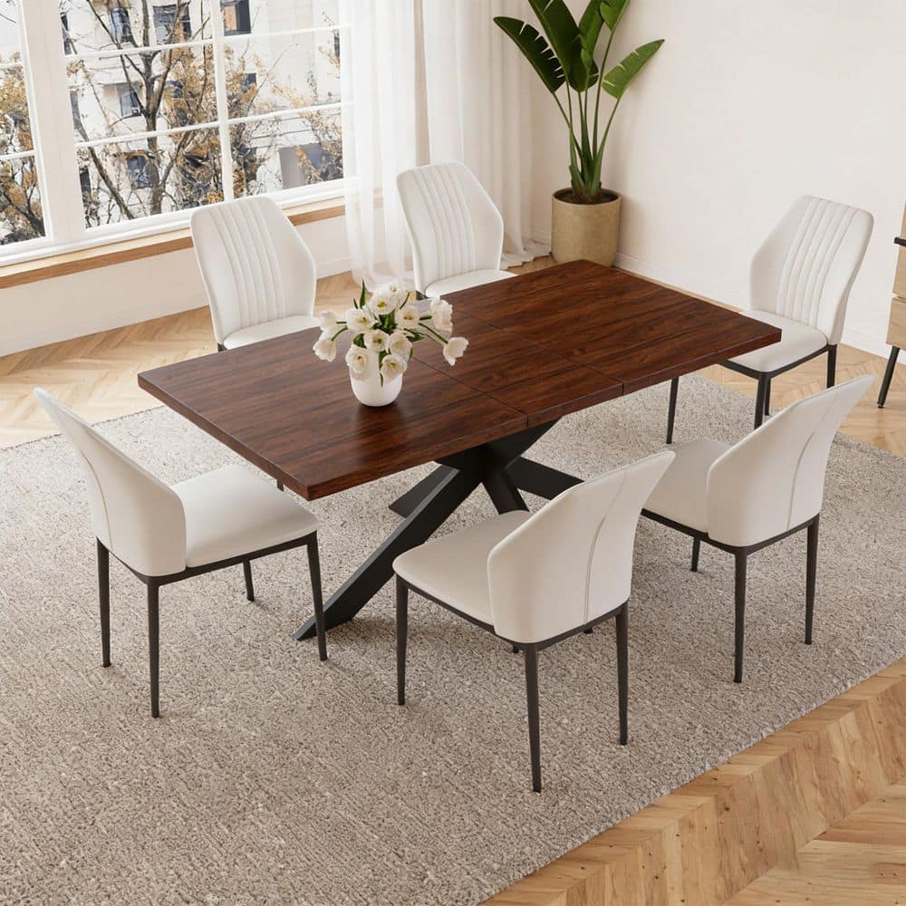 Go Janel GOJANE Modern 7-Piece Extendable Rectangle Walnut MDF Top Dining Room ...