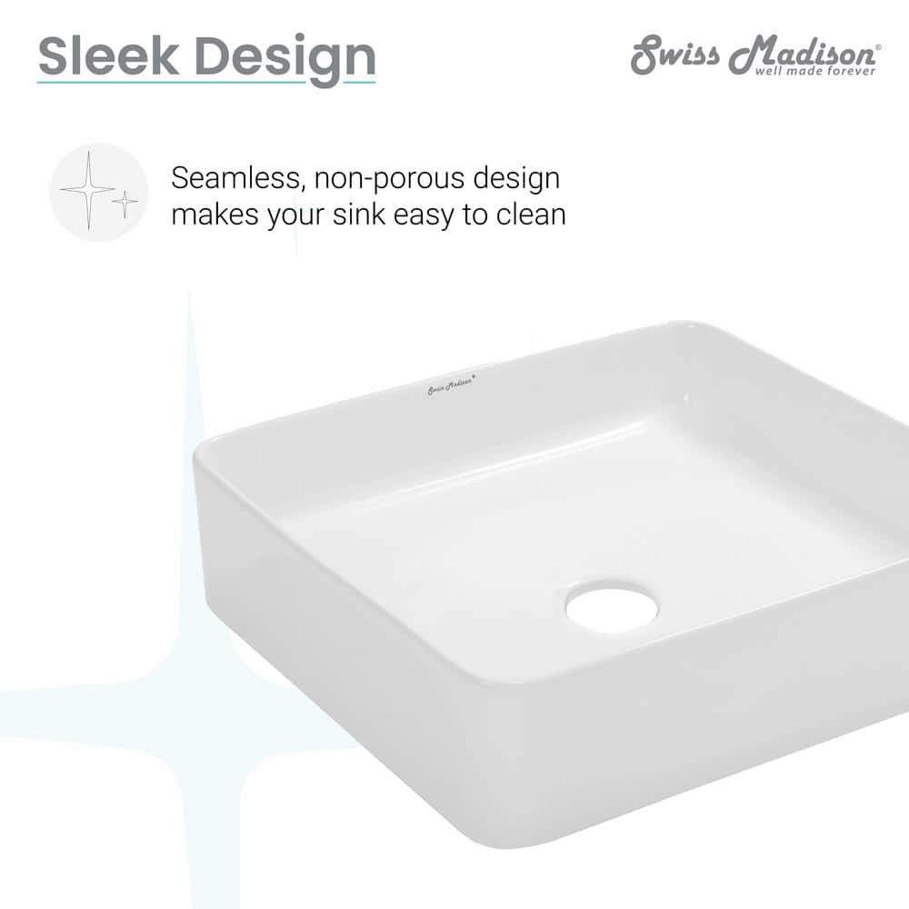 White Ceramic Square Above-Counter Vessel Sink, 15.74"