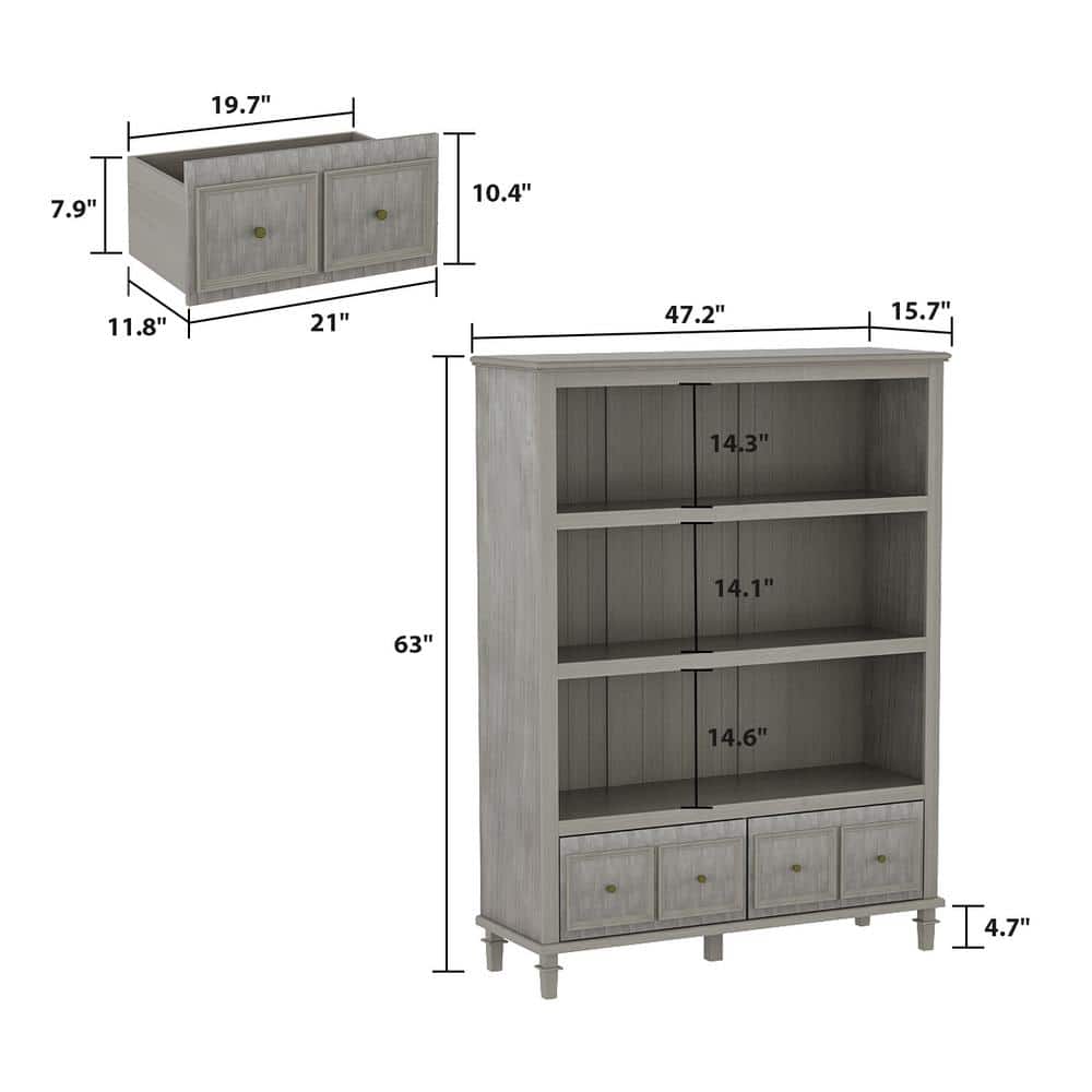 Light Gray MDF 3-Tier Accent Cabinet with Drawers