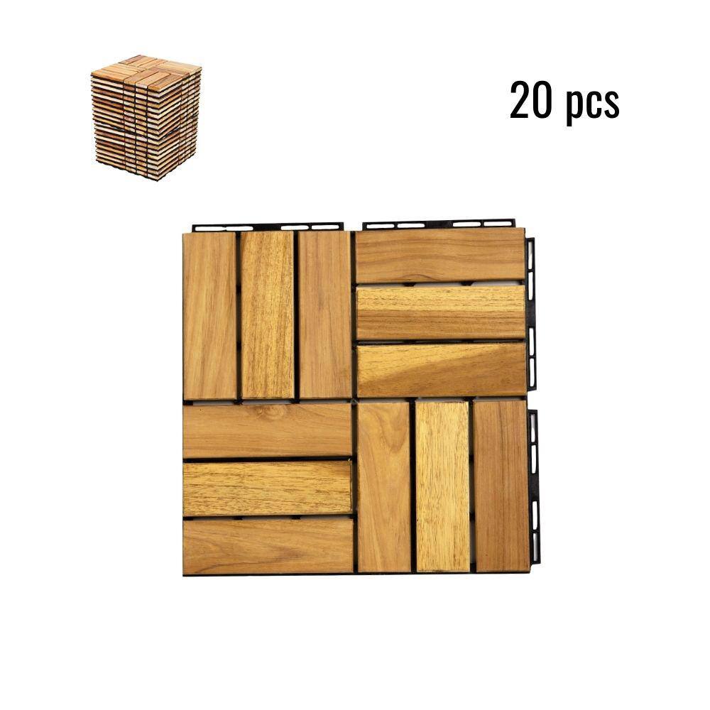 Siavonce 12 in. x 12 Hardwood Deck Tiles Gold 20Pieces Interlocking Checker Pattern,Square Teak