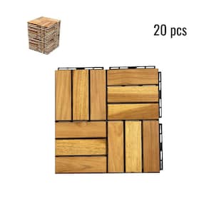 12 in. x 12  Hardwood Deck Tiles Gold 20-Pieces Interlocking Checker Pattern,Square Teak Outdoor Flooring for Patio