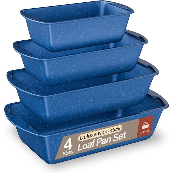 4-Piece Nonstick Loaf Pan Set, 7" to 11" Large Baking Bread Pan, Blue Marble