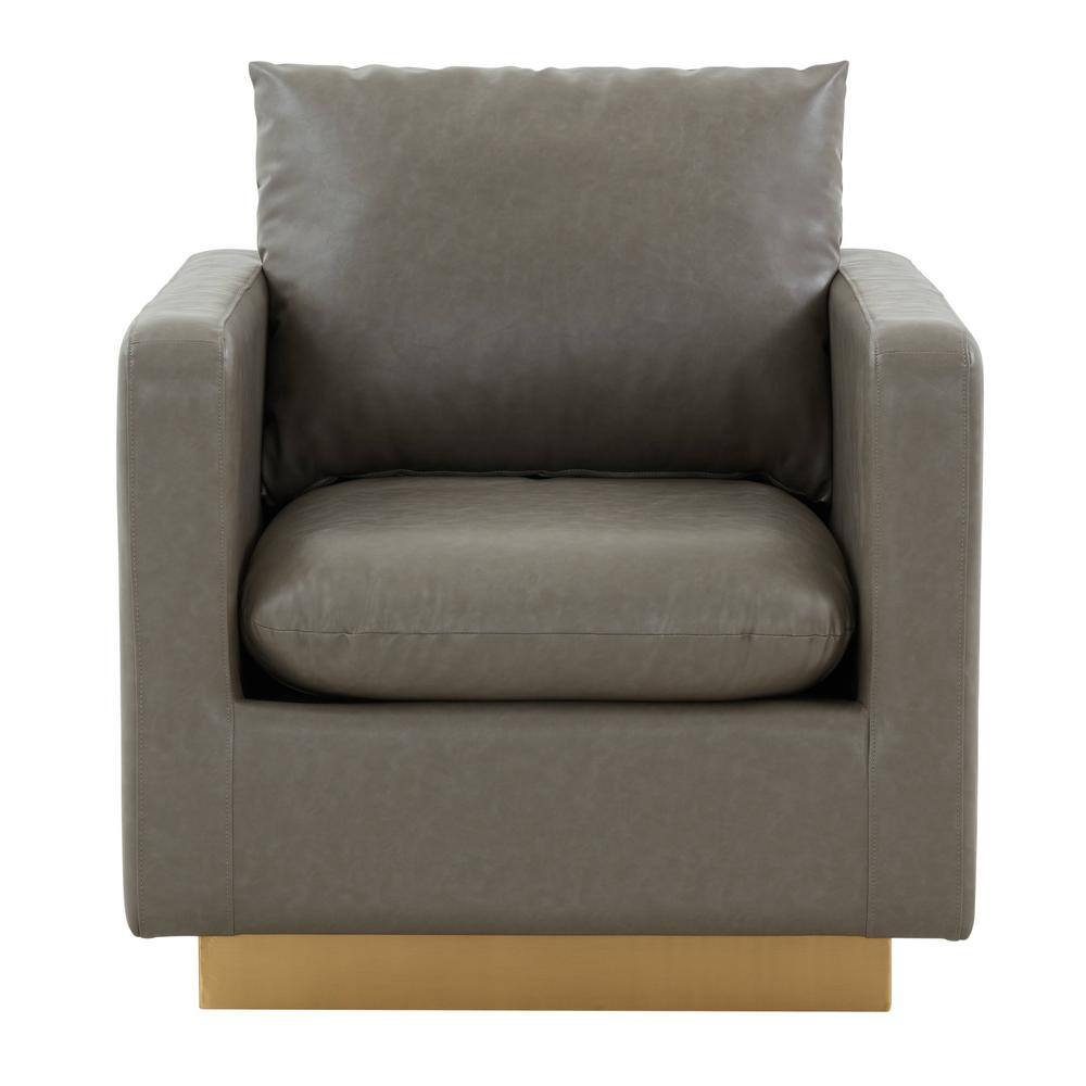 Gray Leather and Gold Base Accent Chair