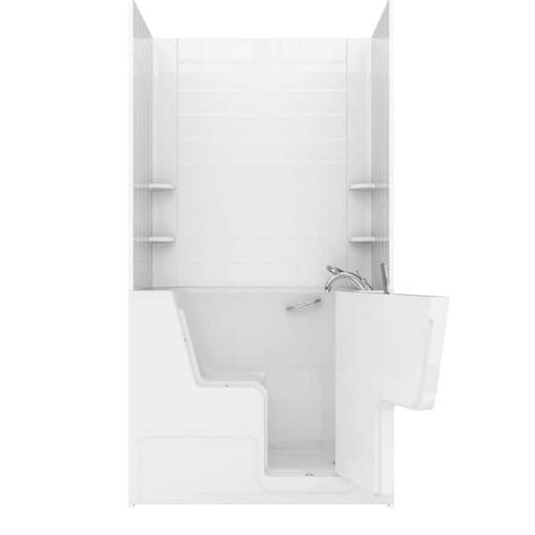 Unbranded Rampart Wheelchair Accessible 4.5 ft. walk-in bathtub with 6 in. Tile Easy Up Adhesive Wall Surround in White