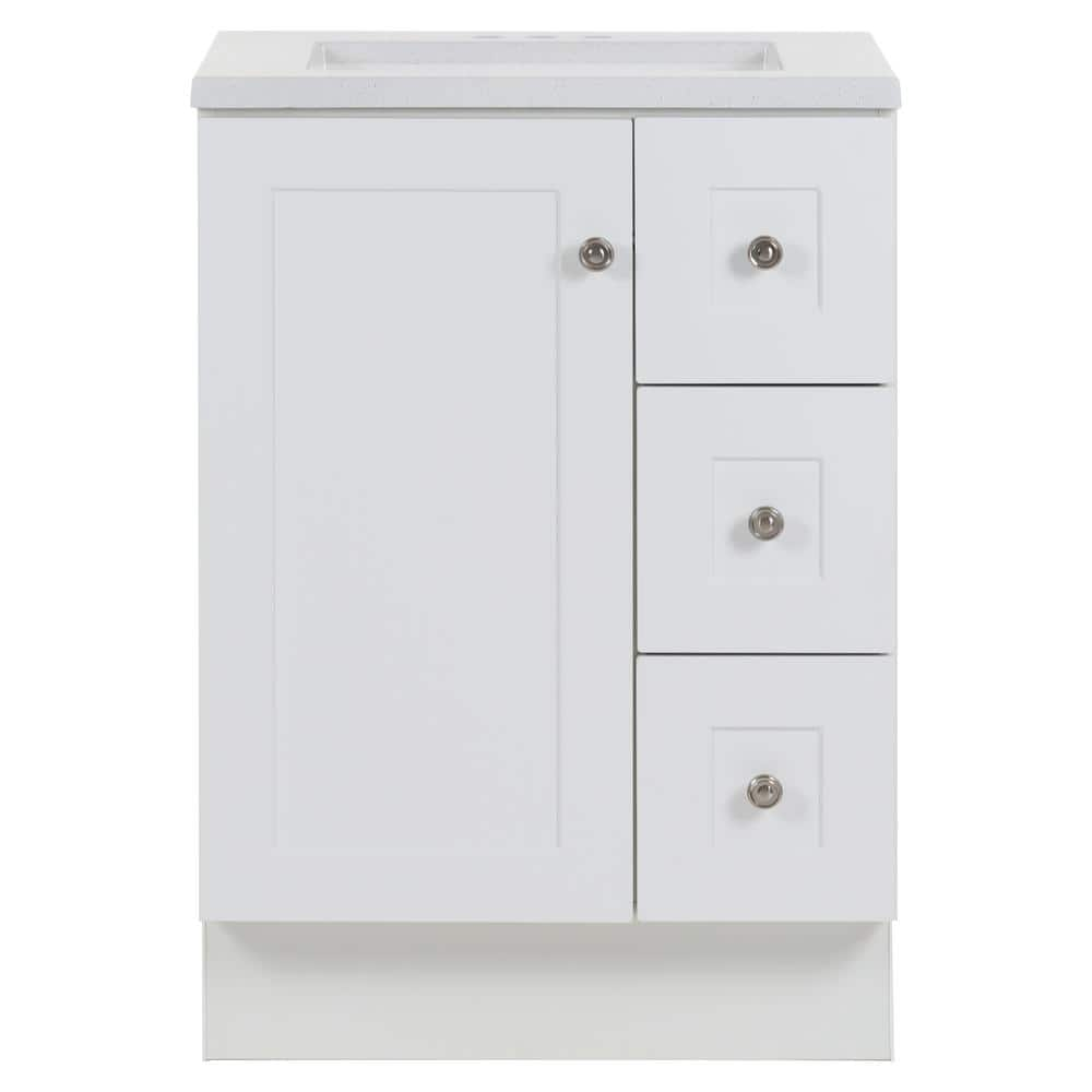 Glacier Bay Bannister 25 in. W x 19 in. D x 35 in. H Single Sink Freestanding Bath Vanity in White with White Cultured Marble Top