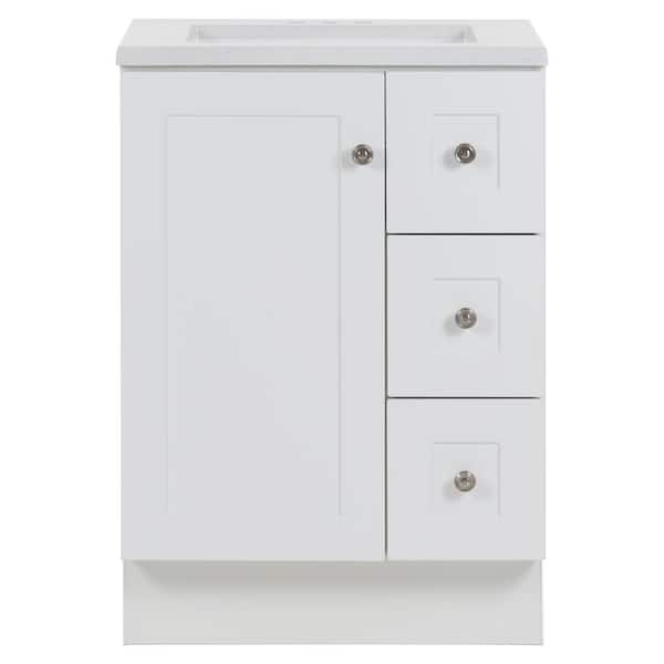 Photo 1 of Bannister 24.5 in. W x 18.75 in. D Bath Vanity in White with Cultured Marble Top in Colorpoint White with White Sink