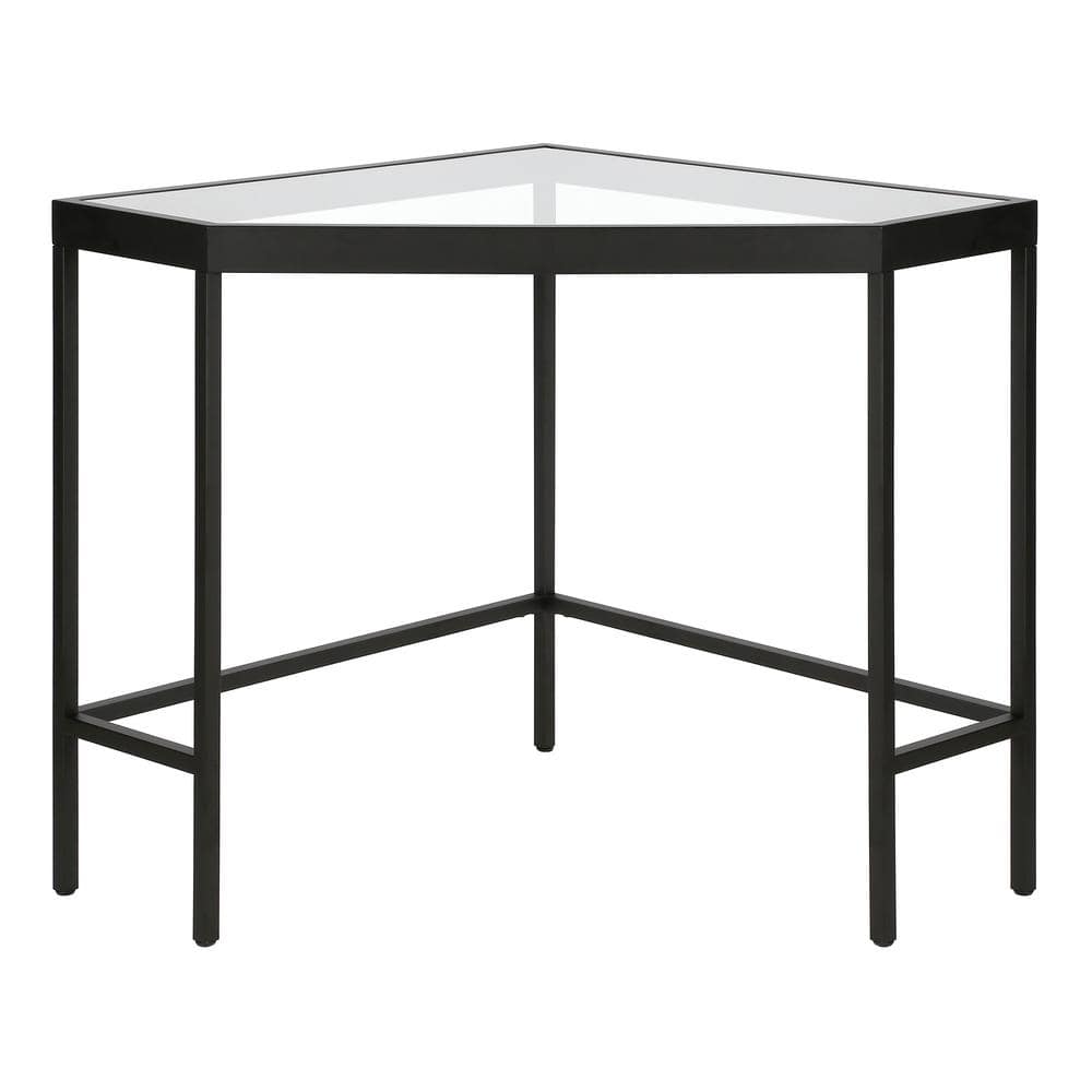 Blackened Bronze Minimalist Corner Desk with Tempered Glass Top