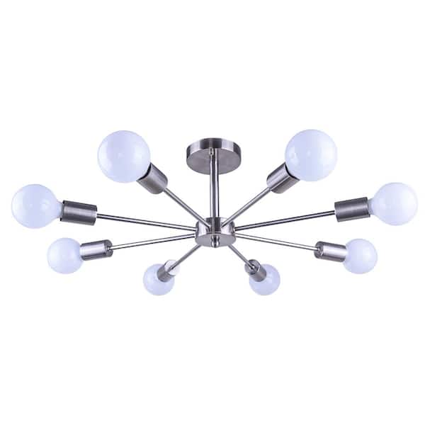 RRTYO Gallman 23.60 in. 8-Light Nickle Mid-Century Pendant Ceiling Light Sputnik Semi-Flush Mount