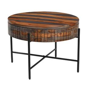 28 in. Greystone and Black Powdercoat Round Wood Top Coffee Table