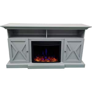 Whitby 62.2 in. Width Freestanding Electric Fireplace TV Stand in Slate Blue with Deep Log Insert