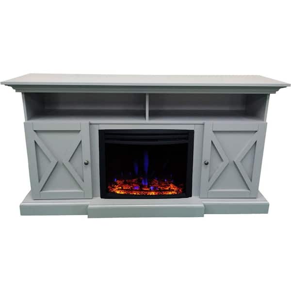 Hanover Whitby 62.2 in. Width Freestanding Electric Fireplace TV Stand in Slate Blue with Deep Log Insert
