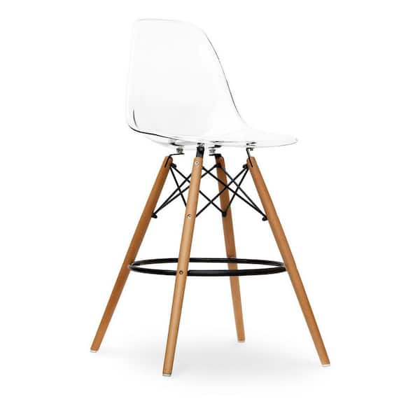 41.00 in. H Clear Counter Height Solid Wood Bar Stool with Acrylic Seat (Set of 1)