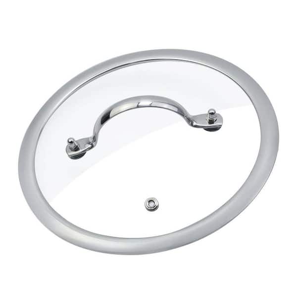 8 Inch Clear Tempered Glass Pot Lid with Polished Silver Stainless Steel Arch Bridge Handle Oven Safe Cover Set