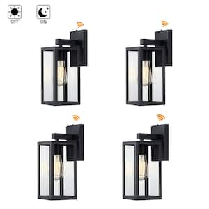 Martin 13 in. 1-Light Matte Black Hardwired Outdoor Wall Lantern Sconce with Dusk to Dawn (4-Pack)