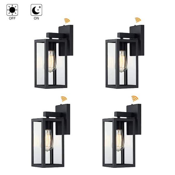Hukoro Martin 13 in. 1-Light Matte Black Hardwired Outdoor Wall Lantern Sconce with Dusk to Dawn (4-Pack)