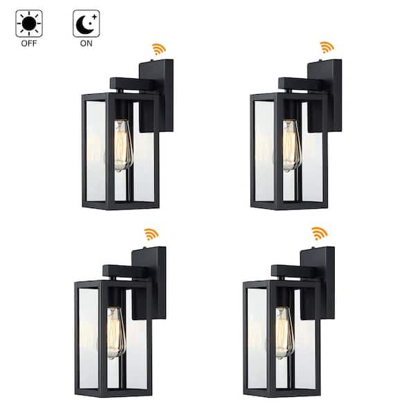 Hukoro Martin 13.5 in. 1-Light Matte Black Dusk to Dawn Outdoor Hardwired Wall Lantern Sconce with No Bulb Included (4-Pack)