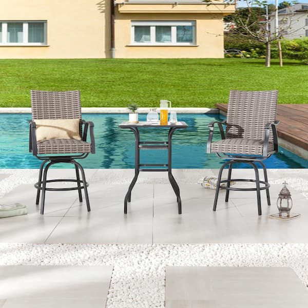 Patio Festival 3-Piece Wicker Bar Height Outdoor Dining Set