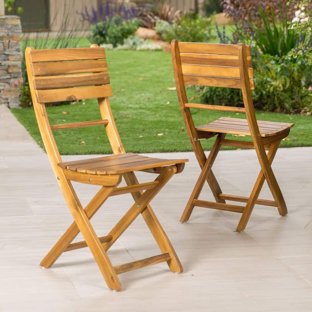 Natural Oil Finish Folding Acacia Wood Outdoor Dining Chair Set of 2 in Natural durable construction price history on PriceWatchPro