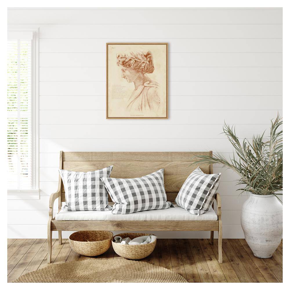 Sepia Greek Statues I by Annie Warren 23"x28" Brown Canvas Wall Art with Maple Frame