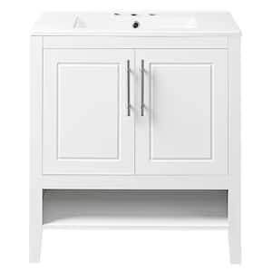 30 in. W x 18.3 in. D x 33 in. H Freestanding Bath Vanity in White with White Ceramic Top with 2-Sliding Drawers