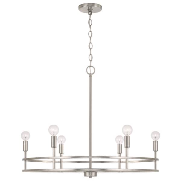 Fuller 6-Light Brushed Nickel 28 in. W x 23.75 in. H Chandelier