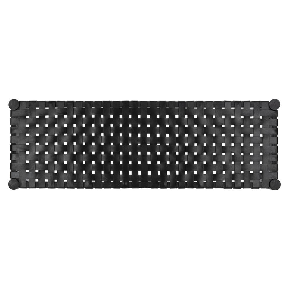 Amalia Mindi Wood and Woven Leather Entryway Bench