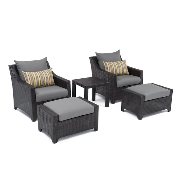 Deco 5-Piece Wicker Patio Conversation Set with Sunbrella Charoal Gray Cushions