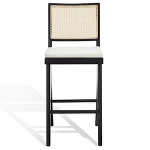 Colette Rattan 44.4 in. Black Ash Wood Barstool with Linen