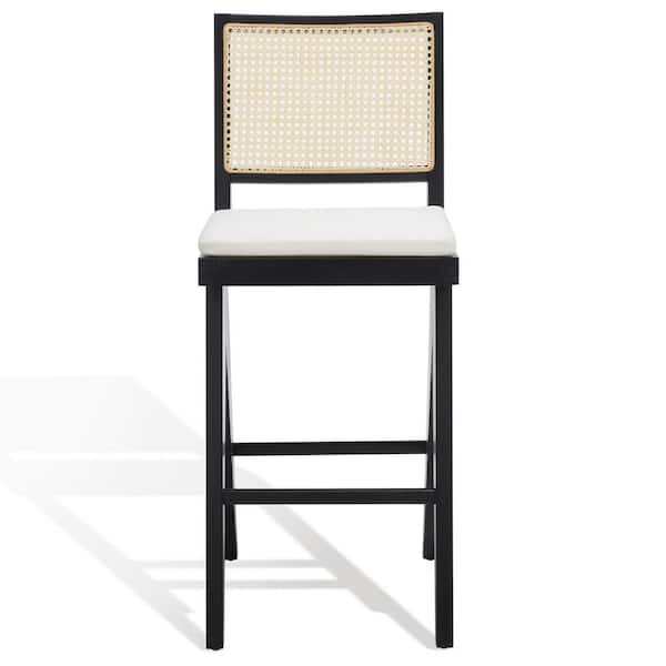 SAFAVIEH Colette Rattan 44.4 in. Black Ash Wood Barstool with Linen
