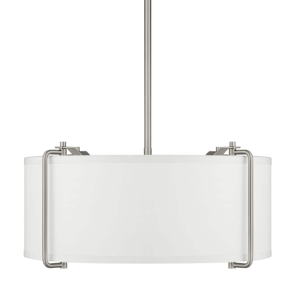 Brookley 4-Light Brushed Nickel Pendant with White Fabric Shade