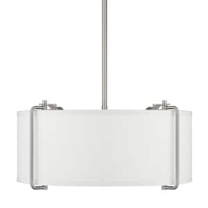 Brookley 4-Light Brushed Nickel Pendant with White Fabric Shade