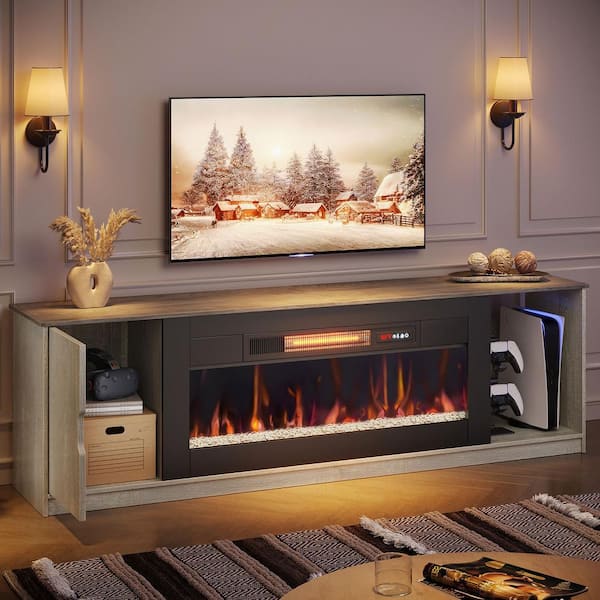 Bestier 70 Wash Gray TV Stand with Electric Fireplace Fits TV - Main Image