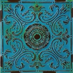 Venice Medieval Blue 2 ft. x 2 ft. PVC Glue up or Lay in Faux Tin Ceiling Tile (40 sq. ft./Case)