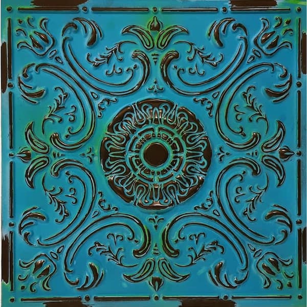 Venice Medieval Blue 2 ft. x 2 ft. PVC Glue up or Lay in Faux Tin Ceiling Tile (200 sq. ft./Case)