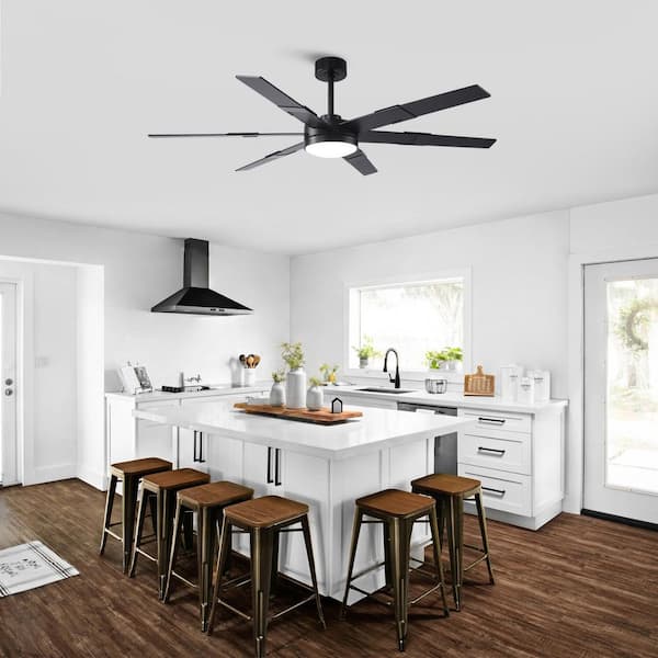 60 in. Indoor Integrated LED Matte Black Reversible Downrod Mount Windmill Ceiling Fan with Light and Remote Control