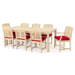 Kooper 9-Piece Wood Outdoor Dining Set with Sunbrella Sunset Red Cushions