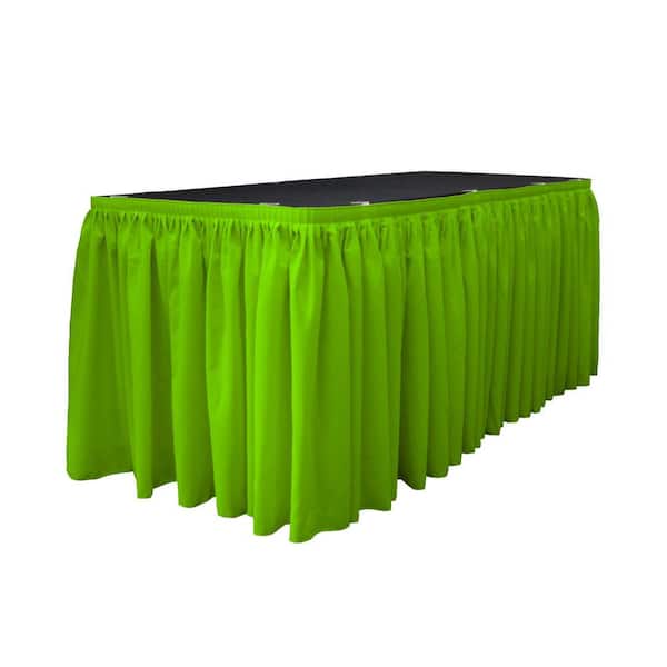 LA Linen 30 ft. x 29 in. Long Lime Polyester Poplin Table Skirt with 15 L-Clips