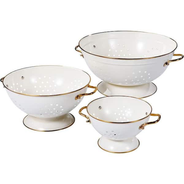 Metal Colander Set of 3, Strainer Basket with Handles for Spaghetti, Pasta, Berry, Vegetable and Fruit