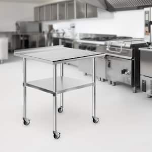 30 x 24 in. Stainless Steel Kitchen Utility Table with Backsplash and Bottom Shelf and Casters