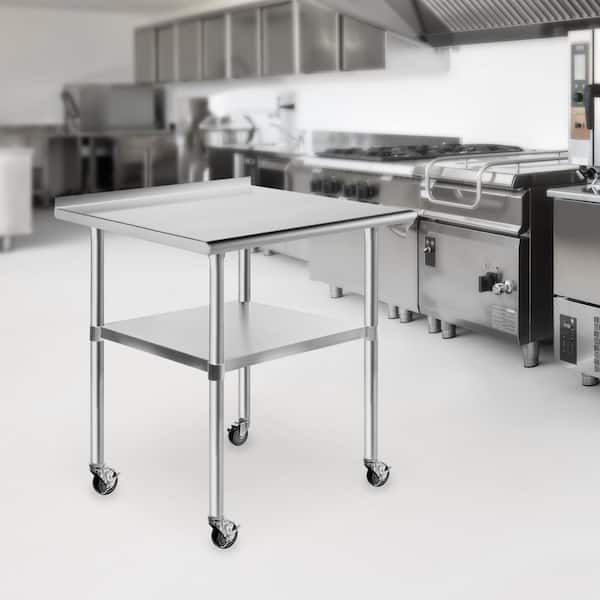 GRIDMANN 30 x 24 in. Stainless Steel Kitchen Utility Table with Backsplash and Bottom Shelf and Casters